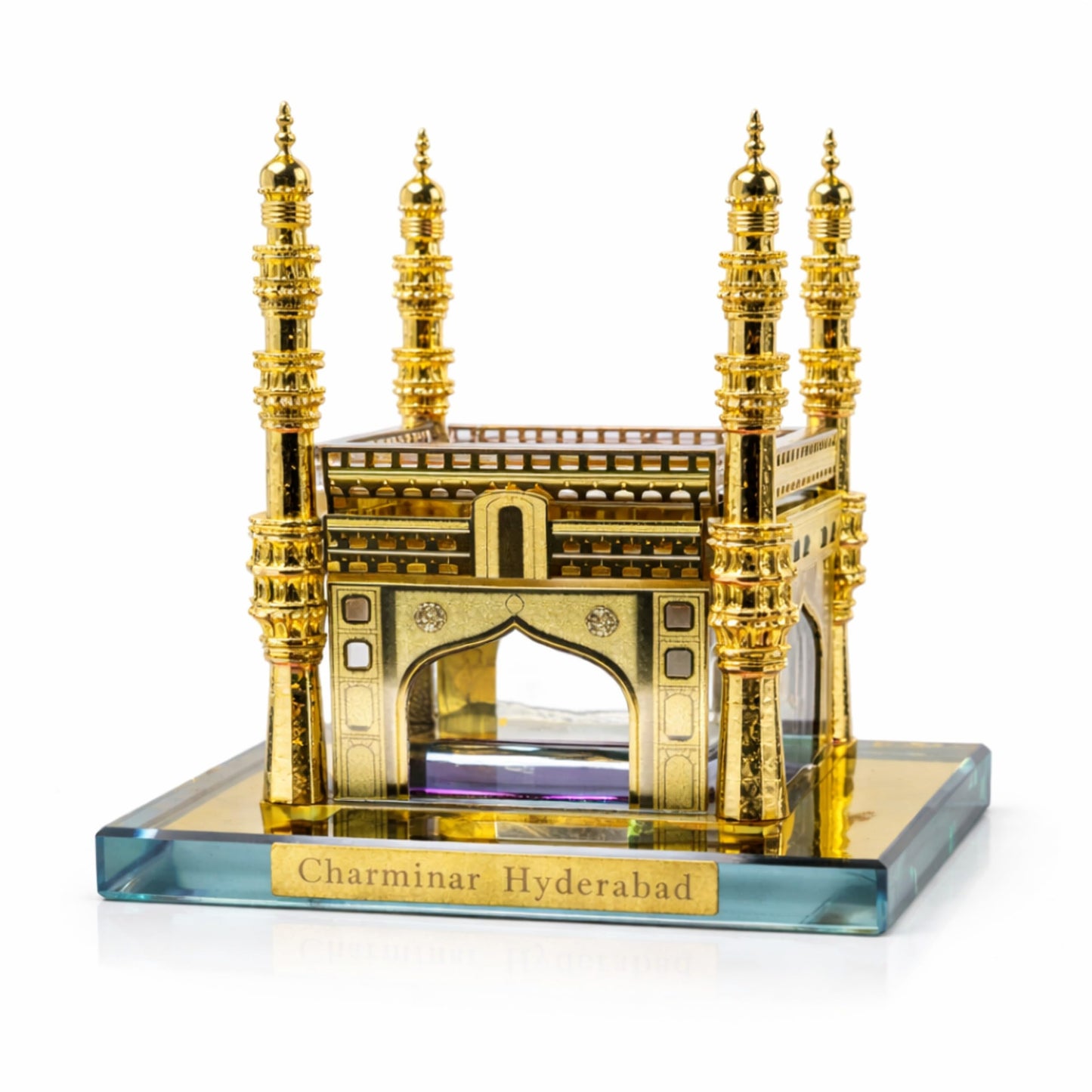 RUSTIQUE WONDERS INDIAN HANDICRAFTS Crystal Charminar Hyderabad Heritage Collectible Showpiece, Premium Crystal Build with Gold Finish, 740g