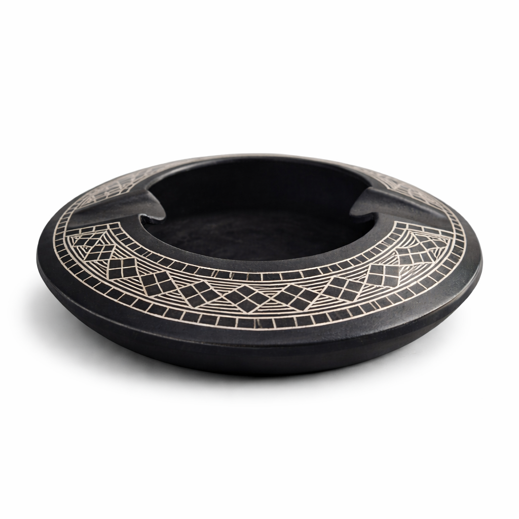 Authentic Bidri Craft Ashtray with Silver Inlay – Handmade Matte Black Metal Decorative Smoking Ashtray | Premium Indian Artisan Home Décor & Gift
