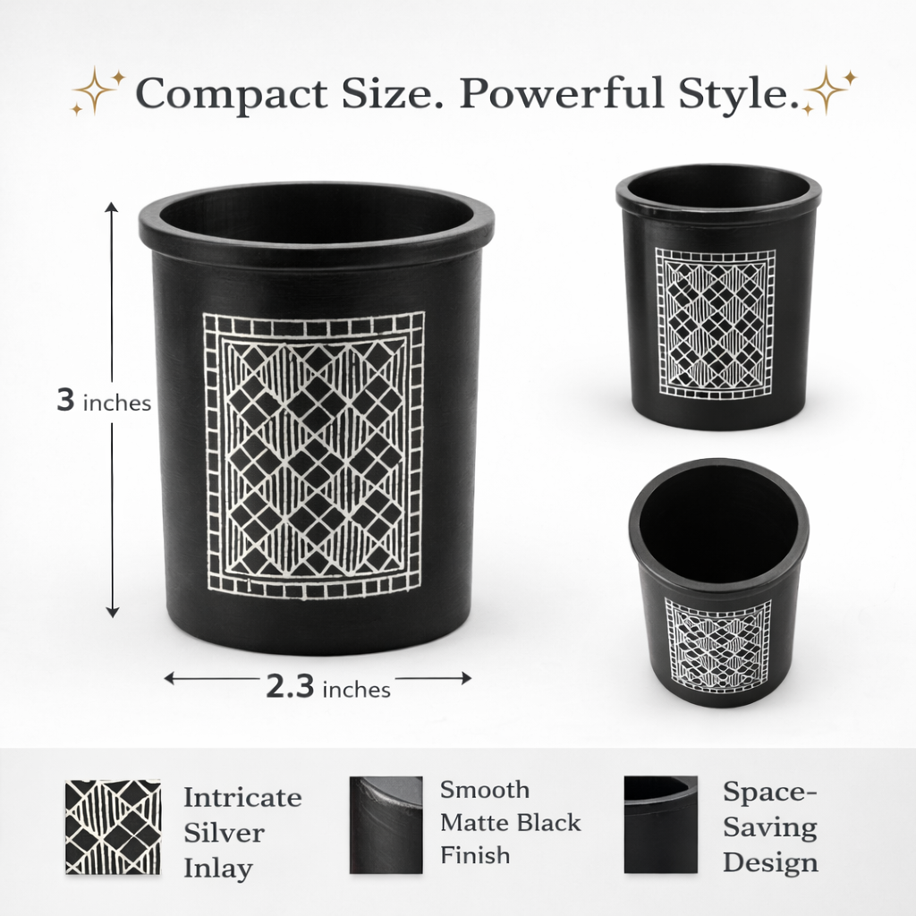 Handcrafted Bidri Pen Stand | Premium Desk Organizer with Silver Inlay
