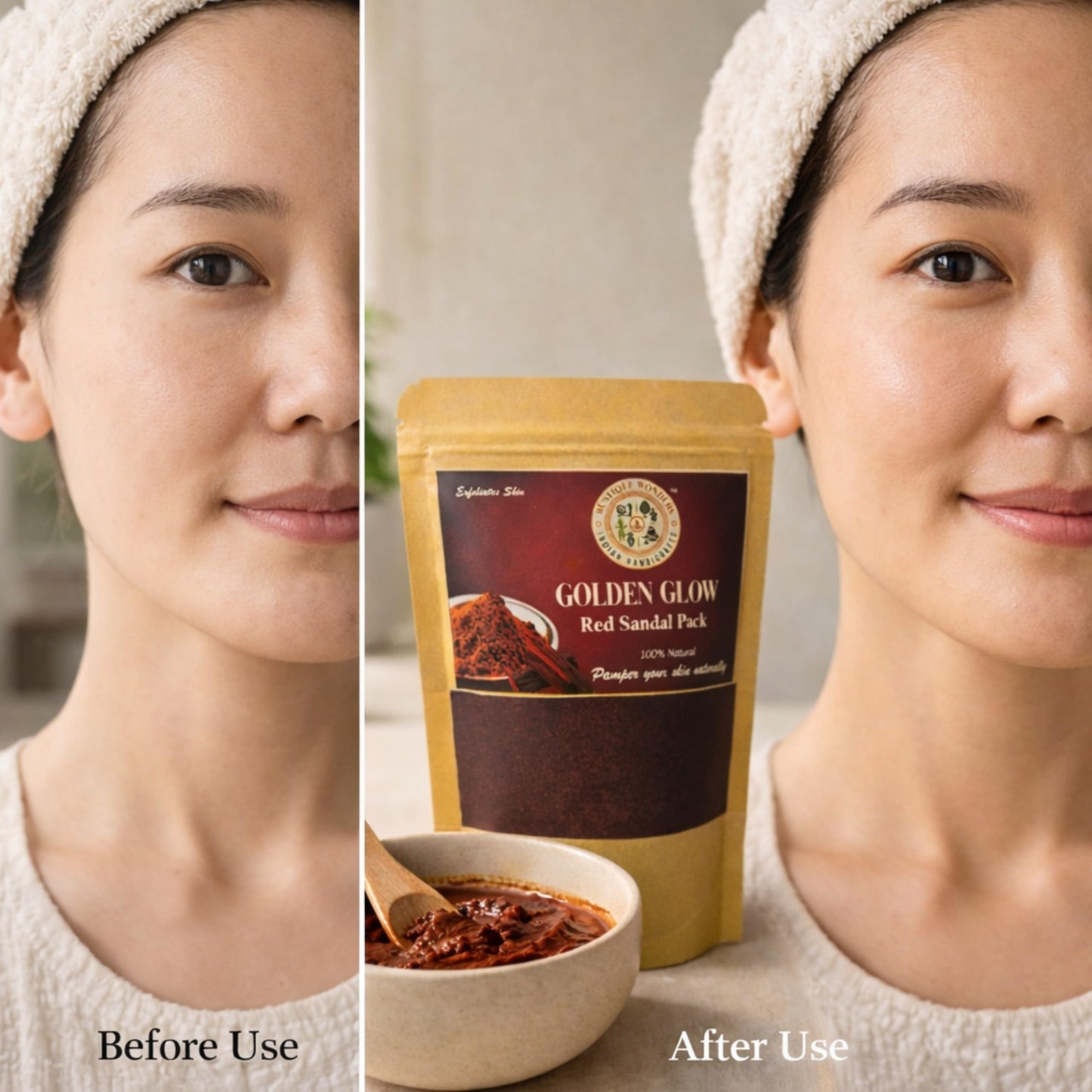 Golden Glow Red Sandalwood Face Pack Powder, 100% Natural Ayurvedic Skincare, 50g
