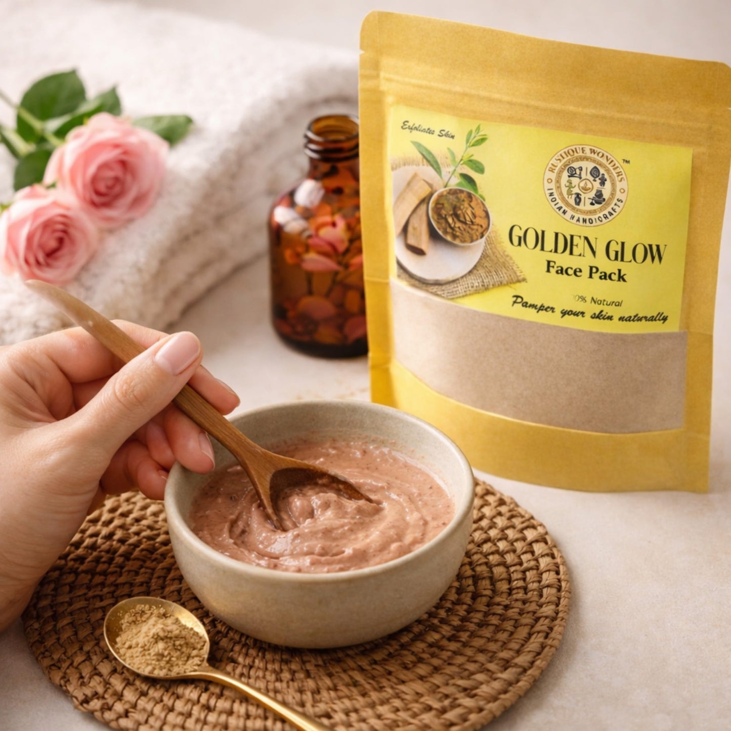 Golden Glow Face Pack, 100% Natural Sandalwood Powder, Exfoliates Skin, 50g