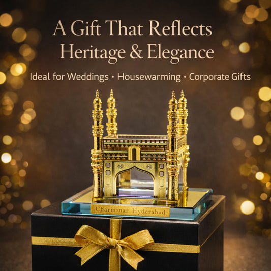 RUSTIQUE WONDERS INDIAN HANDICRAFTS Crystal Charminar Hyderabad Heritage Collectible Showpiece, Premium Crystal Build with Gold Finish, 740g