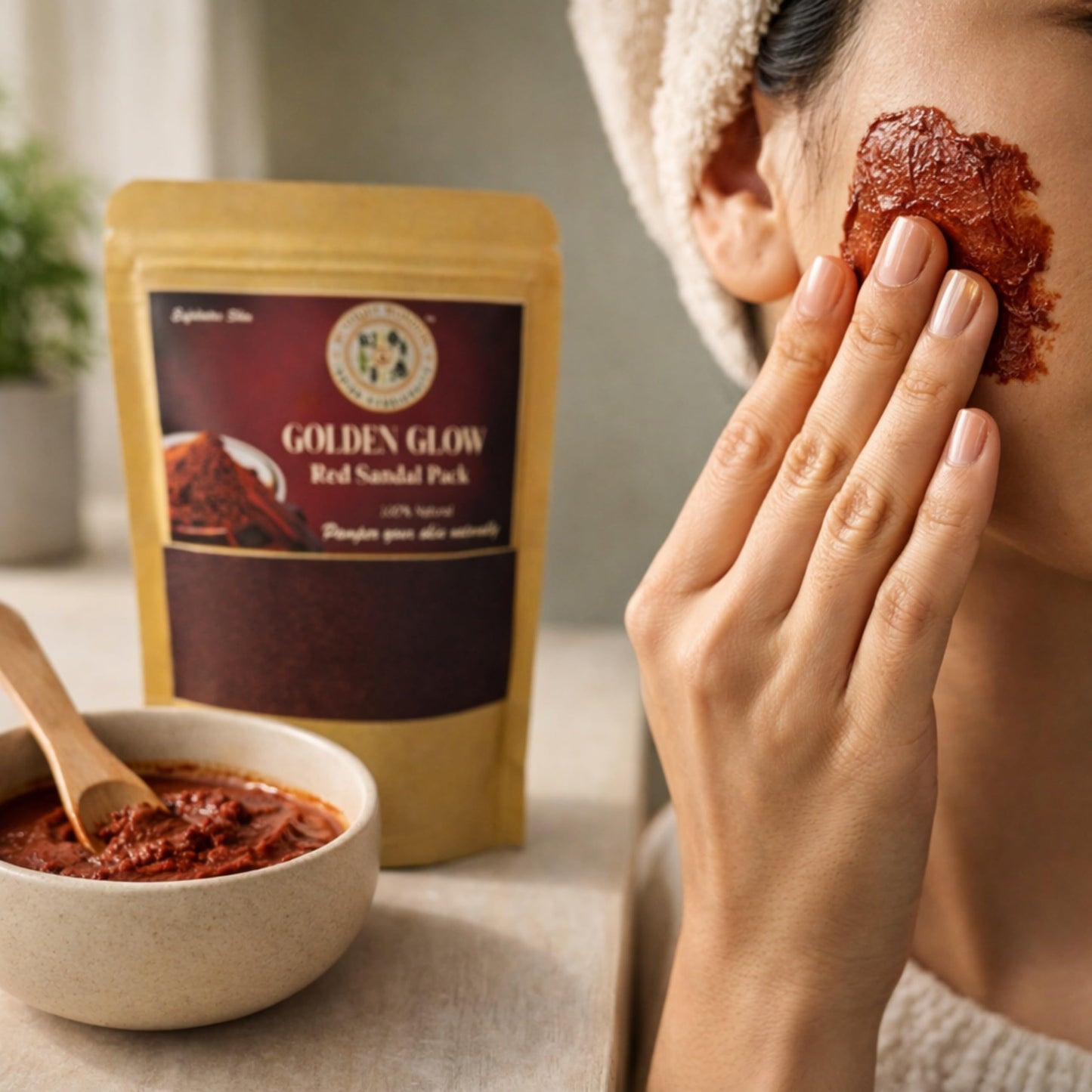 Golden Glow Red Sandalwood Face Pack Powder, 100% Natural Ayurvedic Skincare, 50g