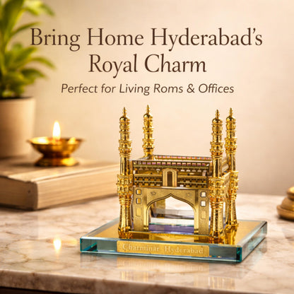RUSTIQUE WONDERS INDIAN HANDICRAFTS Crystal Charminar Hyderabad Heritage Collectible Showpiece, Premium Crystal Build with Gold Finish, 740g