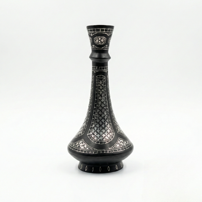 Handcrafted Bidri Shehnai Vase with Real Silver Phuljhadi Inlay | 6 Inch Traditional Indian Home Décor | Premium Handmade Metal Flower Vase for Gifting