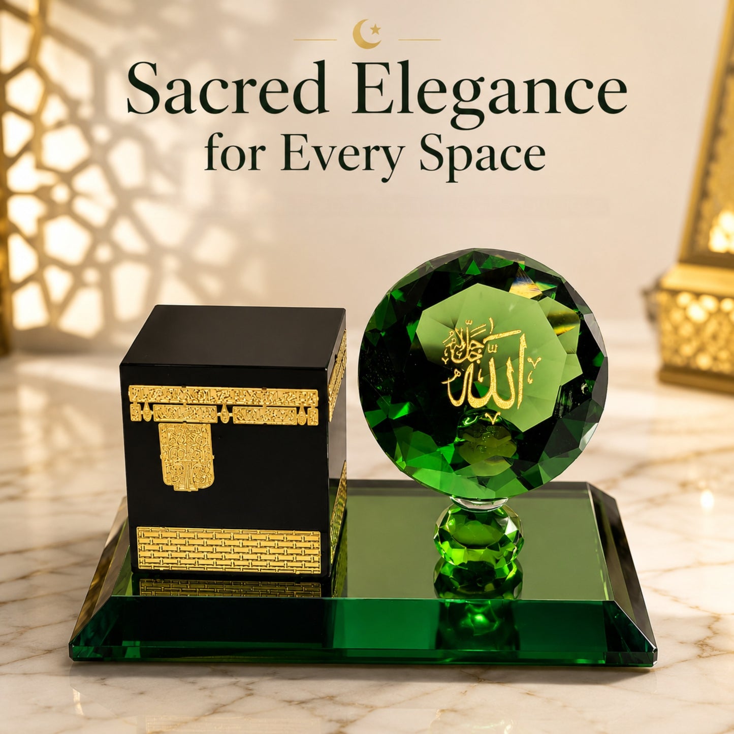 Kaaba Crystal Showpiece with Allah Crystal Accent – Premium Islamic Home Décor, Elegant Eid & Ramadan Gift, Prayer Room & Office Table Decoration, Luxury Gift Box Included (3.5 x 2 x 2 Inches)