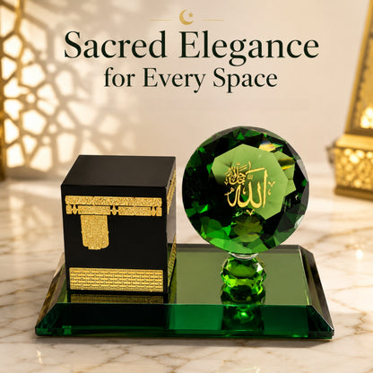 Kaaba Crystal Showpiece with Allah Crystal Accent – Premium Islamic Home Décor, Elegant Eid & Ramadan Gift, Prayer Room & Office Table Decoration, Luxury Gift Box Included (3.5 x 2 x 2 Inches)