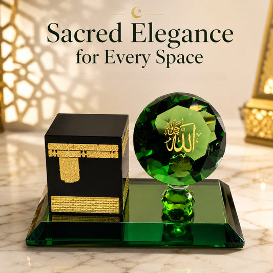 Kaaba Crystal Showpiece with Allah Crystal Accent – Premium Islamic Home Décor, Elegant Eid & Ramadan Gift, Prayer Room & Office Table Decoration, Luxury Gift Box Included (3.5 x 2 x 2 Inches)