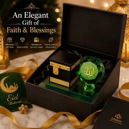 Kaaba Crystal Showpiece with Allah Crystal Accent – Premium Islamic Home Décor, Elegant Eid & Ramadan Gift, Prayer Room & Office Table Decoration, Luxury Gift Box Included (3.5 x 2 x 2 Inches)