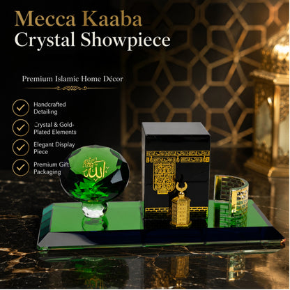 Mecca Kaaba Crystal Showpiece, Islamic Home Decor Gift, Allah Crystal Ornament, Premium Ramadan Eid Decoration, Luxury Desk Table Display, Gift Box Included, 5.5 x 2.5 x 2.5 Inches