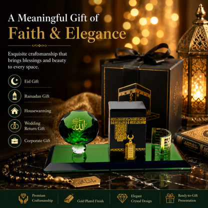 Mecca Kaaba Crystal Showpiece, Islamic Home Decor Gift, Allah Crystal Ornament, Premium Ramadan Eid Decoration, Luxury Desk Table Display, Gift Box Included, 5.5 x 2.5 x 2.5 Inches