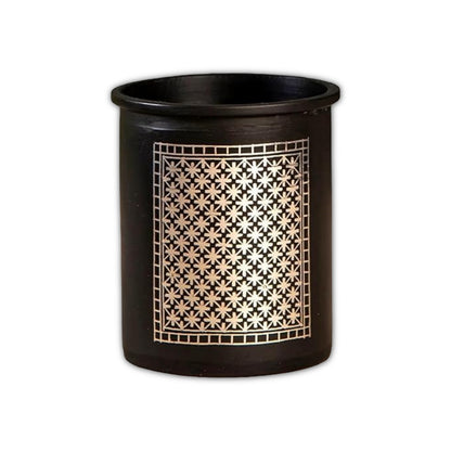 RUSTIQUE WONDERS INDIAN HANDICRAFTS Handcrafted Bidricraft Pen Stand with Pure Silver Inlay, Black Zinc Alloy Desk Organizer, 3 Inch Height, Premium Authentic Bidri Art