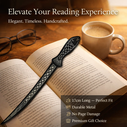 Handcrafted Bidri Bookmark Fish Design – Premium Silver Inlay Metal Bookmark (17cm) – Traditional Indian Bidri Craft – Elegant Gift for Book Lovers, Students & Readers