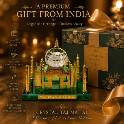 Crystal Taj Mahal Miniature Showpiece – Premium Gold Plated Handcrafted Decorative Gift for Home & Office Décor | Luxury Crystal Souvenir from India | Size: 4.5 x 4 x 4.5 Inch