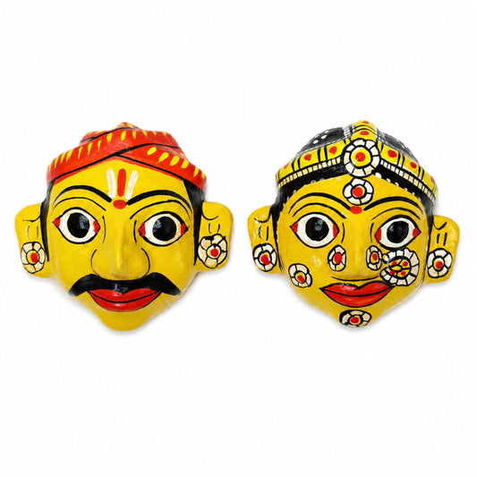 Hand-Painted Cheriyal Masks Wall Decor (Set of 2, 4x4 Inch) | Traditional Indian Folk Art | Eco-Friendly Colors | Lightweight Hanging for Living Room & Entryway