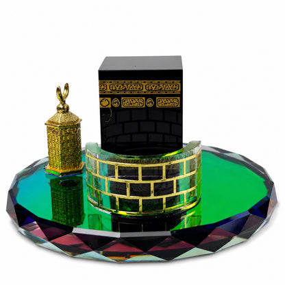 Luxury Crystal Kaaba Decor Islamic Gift Showpiece with Gold Detailing & Reflective Crystal Base for Ramadan Eid Home Decoration – 4 x 2 x 4 Inch