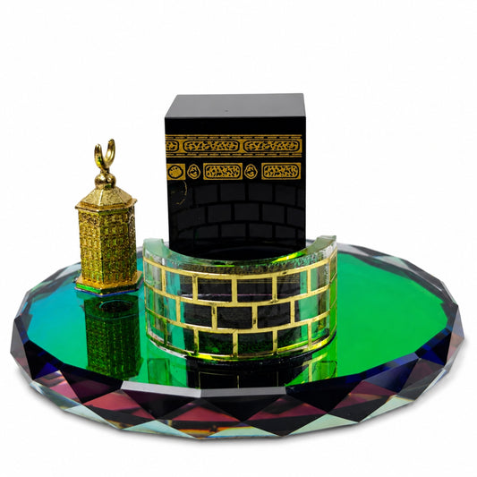 Luxury Crystal Kaaba Decor Islamic Gift Showpiece with Gold Detailing & Reflective Crystal Base for Ramadan Eid Home Decoration – 4 x 2 x 4 Inch