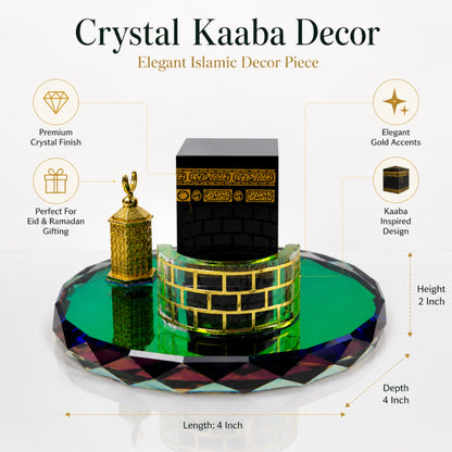 Luxury Crystal Kaaba Decor Islamic Gift Showpiece with Gold Detailing & Reflective Crystal Base for Ramadan Eid Home Decoration – 4 x 2 x 4 Inch