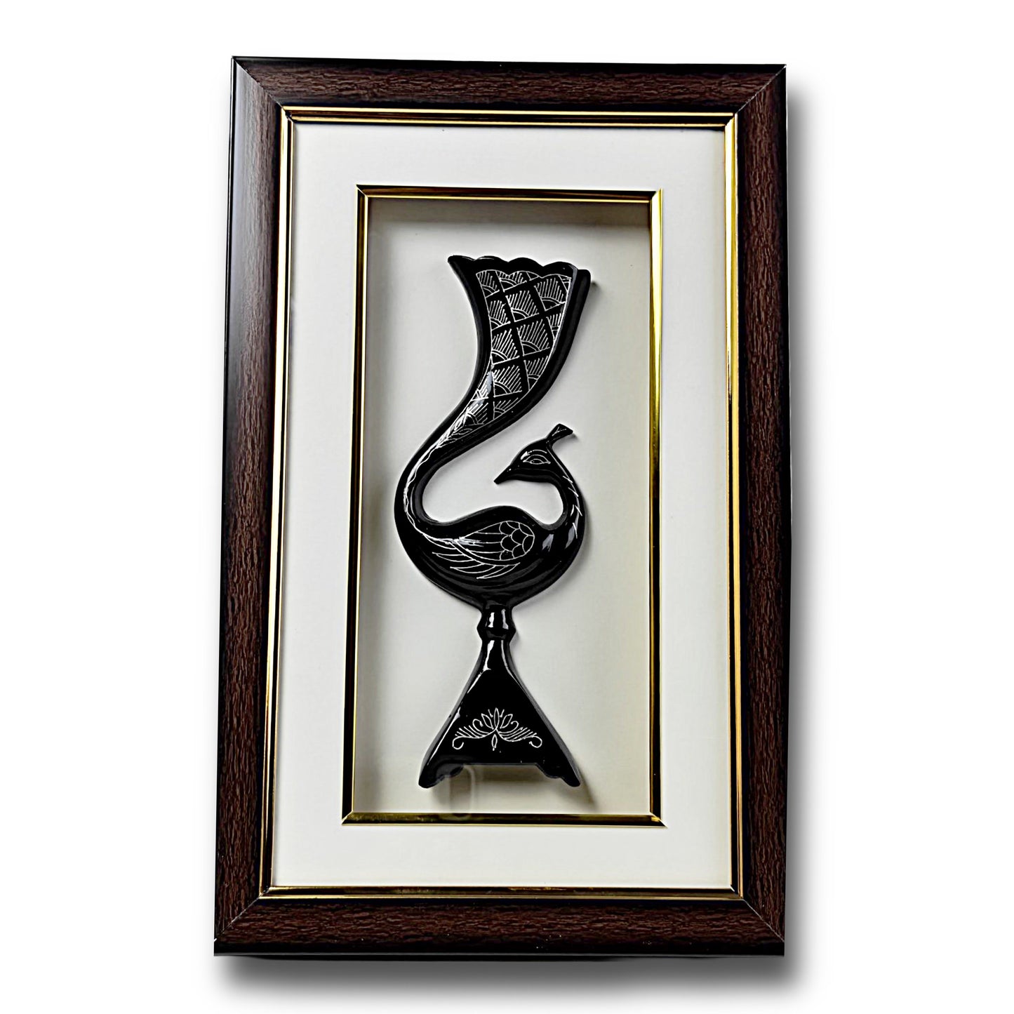 Bidri Pure Silver Inlay Peacock Wall Decor Frame | Handmade Bidri Art Table Top & Wall Mount Showpiece | Luxury Home Décor Gift | 13.5 x 8.5 x 2 Inches