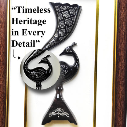 Bidri Pure Silver Inlay Peacock Wall Decor Frame | Handmade Bidri Art Table Top & Wall Mount Showpiece | Luxury Home Décor Gift | 13.5 x 8.5 x 2 Inches