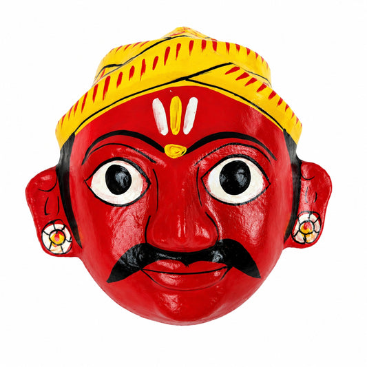 Handcrafted Cheriyal Mask 4x4 Inch | Telangana Folk Art Wall Decor | Hand Painted Indian Ethnic Hanging | Small Wooden Mask for Home, Living Room & Gift