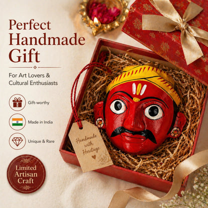 Handcrafted Cheriyal Mask 4x4 Inch | Telangana Folk Art Wall Decor | Hand Painted Indian Ethnic Hanging | Small Wooden Mask for Home, Living Room & Gift