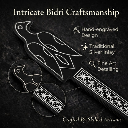 Premium Handcrafted Bidri Bookmark – Traditional Silver Inlay Metal Bookmark, Indian Heritage Craft, Elegant Gift for Book Lovers, 17 cm Luxury Handmade Bookmark