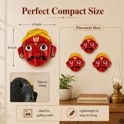 Handcrafted Cheriyal Mask 4x4 Inch | Telangana Folk Art Wall Decor | Hand Painted Indian Ethnic Hanging | Small Wooden Mask for Home, Living Room & Gift