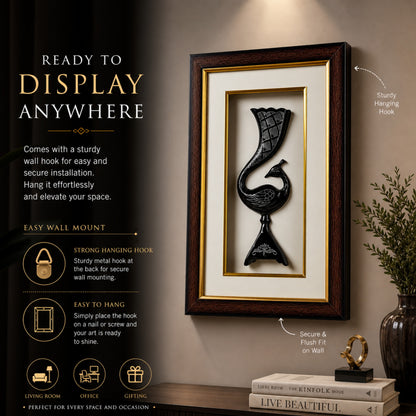 Bidri Pure Silver Inlay Peacock Wall Decor Frame | Handmade Bidri Art Table Top & Wall Mount Showpiece | Luxury Home Décor Gift | 13.5 x 8.5 x 2 Inches