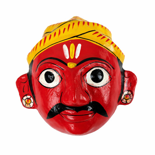 Handcrafted Cheriyal Mask Wall Décor – Traditional Telangana Folk Art, Hand-Painted Wooden Face Mask for Home Decoration, Cultural Gift (7 Inch)