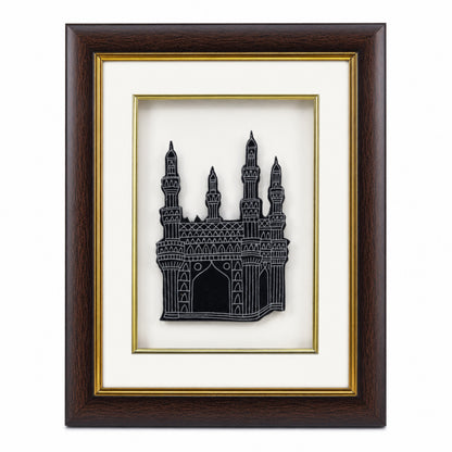 Bidri Art Charminar Frame with Pure Silver Inlay – Handcrafted Hyderabad Wall Décor & Tabletop Showpiece | Wooden Frame | 2-in-1 Wall Mount & Stand | Premium Gift (8.5 x 10.5 x 2 Inch)