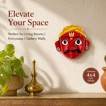 Handcrafted Cheriyal Mask 4x4 Inch | Telangana Folk Art Wall Decor | Hand Painted Indian Ethnic Hanging | Small Wooden Mask for Home, Living Room & Gift