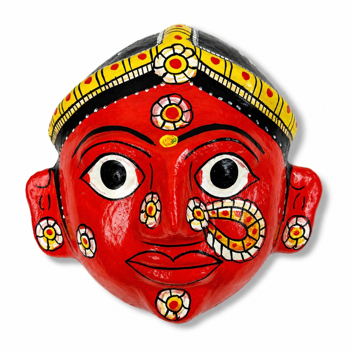Cheriyal Mask Wall Decor 4x4 Inch – Handcrafted Telangana Art, Traditional Hand-Painted Wooden Face Mask, Ethnic Home Decor, Cultural Gift Item