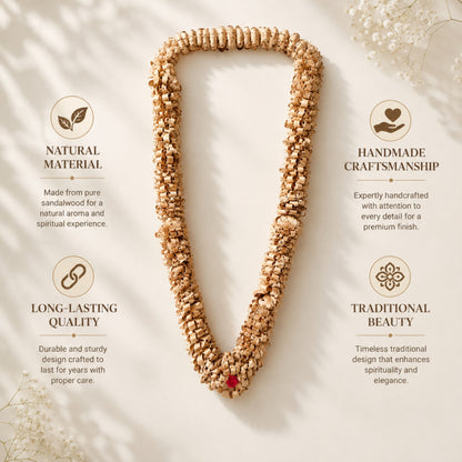 Pure Sandalwood Handmade Mala Garland for Pooja, Wedding & Home Decor – Natural Fragrance Traditional Craft | 30 Inch x 12 Inch