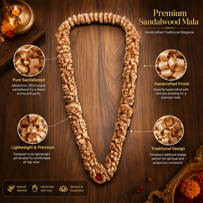 Pure Sandalwood Handmade Mala Garland for Pooja, Wedding & Home Decor – Natural Fragrance Traditional Craft | 30 Inch x 12 Inch