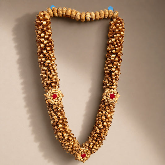 Premium Handmade Sandalwood Mala for Pooja & Temple Decoration | Traditional Wooden Flower Garland | Spiritual Home Decor | Artisan Handcrafted Religious Hanging | Natural Sandalwood Craft | Decorative Gift Item | 30X30X12 Inches