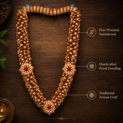 Premium Handmade Sandalwood Mala for Pooja & Temple Decoration | Traditional Wooden Flower Garland | Spiritual Home Decor | Artisan Handcrafted Religious Hanging | Natural Sandalwood Craft | Decorative Gift Item | 30X30X12 Inches