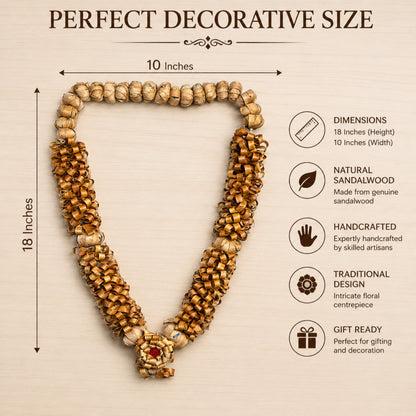 Premium Natural Sandalwood Decorative Mala for Home Temple & Pooja Room | Handcrafted Traditional Hanging Garland | Eco-Friendly Spiritual Home Décor & Festive Gift | 18X18X10 Inches