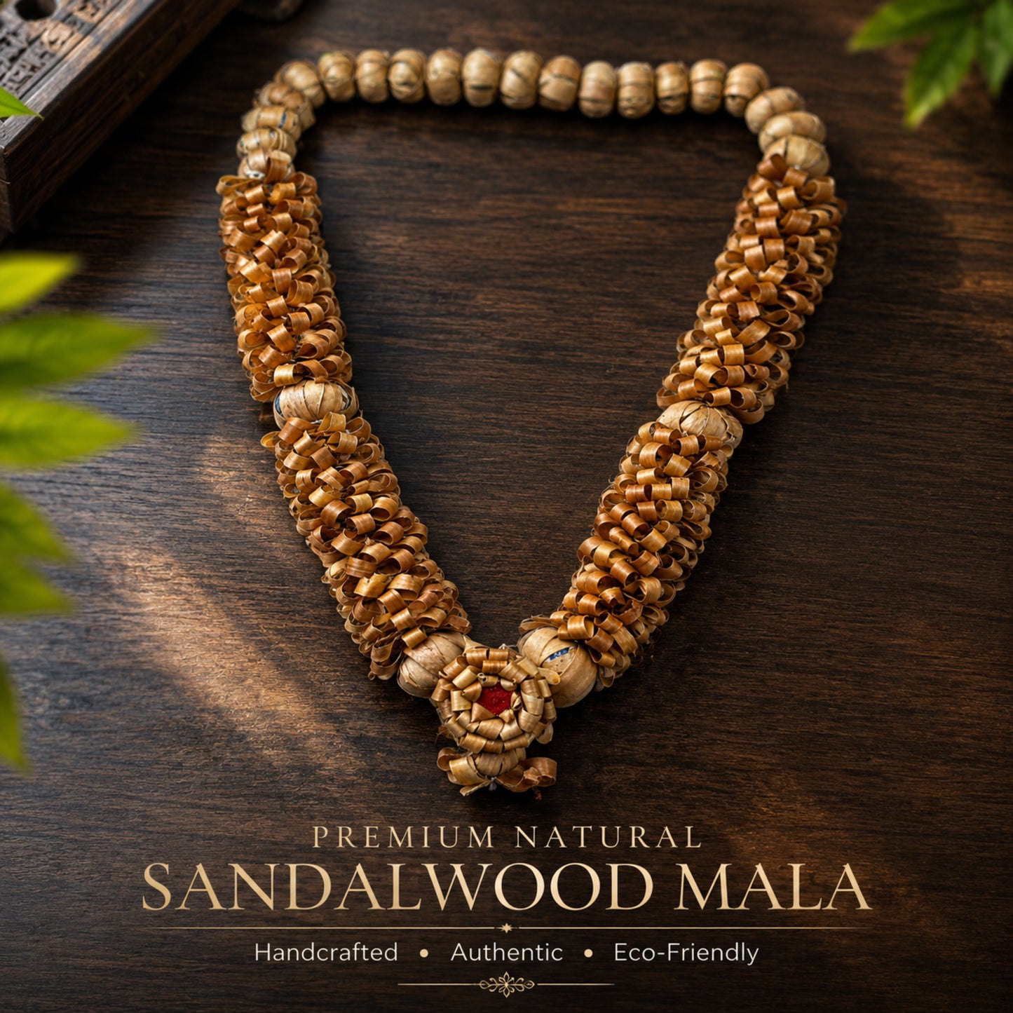 Premium Natural Sandalwood Decorative Mala for Home Temple & Pooja Room | Handcrafted Traditional Hanging Garland | Eco-Friendly Spiritual Home Décor & Festive Gift | 18X18X10 Inches