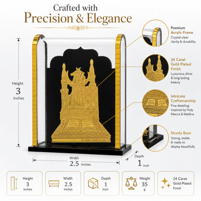 786 Mecca Madina 24 Carat Gold Plated Acrylic Showpiece for Home, Office Desk & Car Dashboard | Islamic Decorative Gift Item | Premium Crystal Clear Display Frame | 3 x 2.5 x 1 Inch
