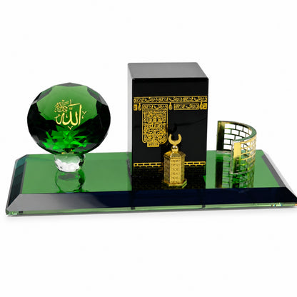 Mecca Kaaba Crystal Showpiece, Islamic Home Decor Gift, Allah Crystal Ornament, Premium Ramadan Eid Decoration, Luxury Desk Table Display, Gift Box Included, 5.5 x 2.5 x 2.5 Inches