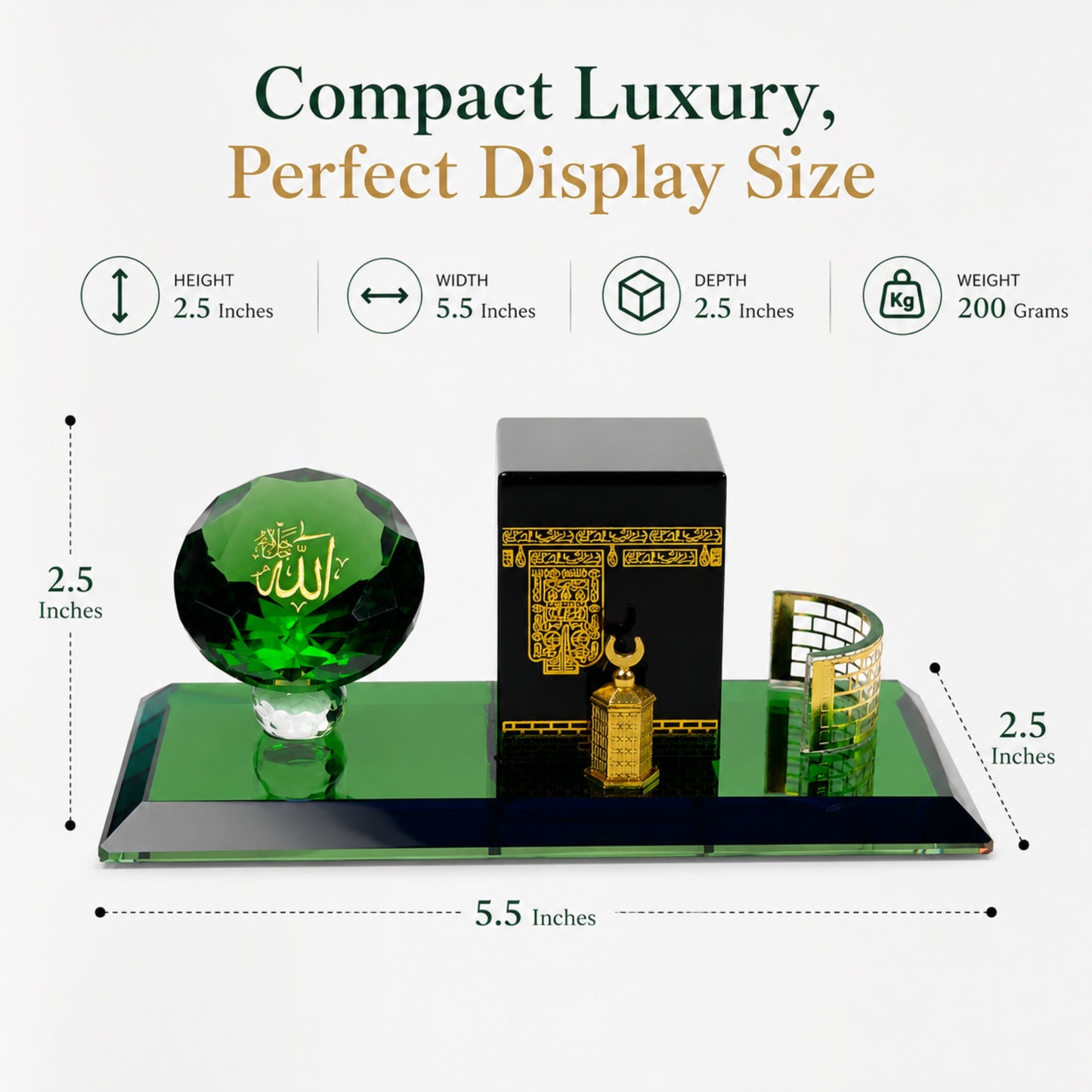 Mecca Kaaba Crystal Showpiece, Islamic Home Decor Gift, Allah Crystal Ornament, Premium Ramadan Eid Decoration, Luxury Desk Table Display, Gift Box Included, 5.5 x 2.5 x 2.5 Inches