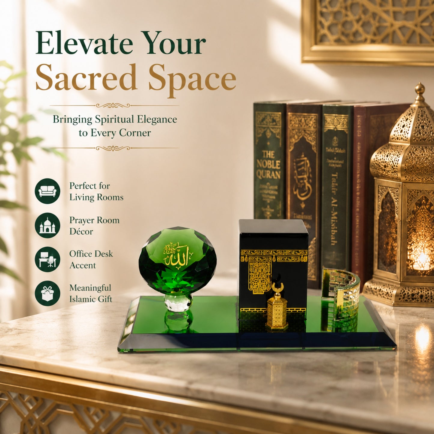 Mecca Kaaba Crystal Showpiece, Islamic Home Decor Gift, Allah Crystal Ornament, Premium Ramadan Eid Decoration, Luxury Desk Table Display, Gift Box Included, 5.5 x 2.5 x 2.5 Inches