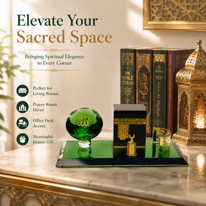 Mecca Kaaba Crystal Showpiece, Islamic Home Decor Gift, Allah Crystal Ornament, Premium Ramadan Eid Decoration, Luxury Desk Table Display, Gift Box Included, 5.5 x 2.5 x 2.5 Inches