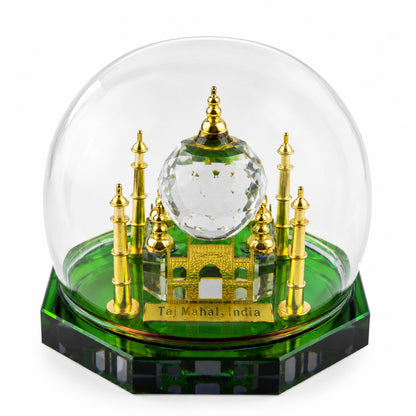 Crystal Taj Mahal Dome Showpiece with Gift Box – Premium Miniature Indian Souvenir & Luxury Home Decor Collectible, Green & Gold Crystal Finish (2.5 x 3.5 x 3.5 Inch)