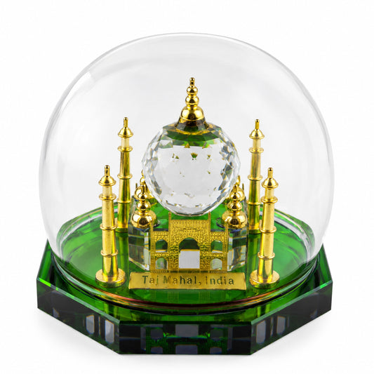 Crystal Taj Mahal Dome Showpiece with Gift Box – Premium Miniature Indian Souvenir & Luxury Home Decor Collectible, Green & Gold Crystal Finish (2.5 x 3.5 x 3.5 Inch)