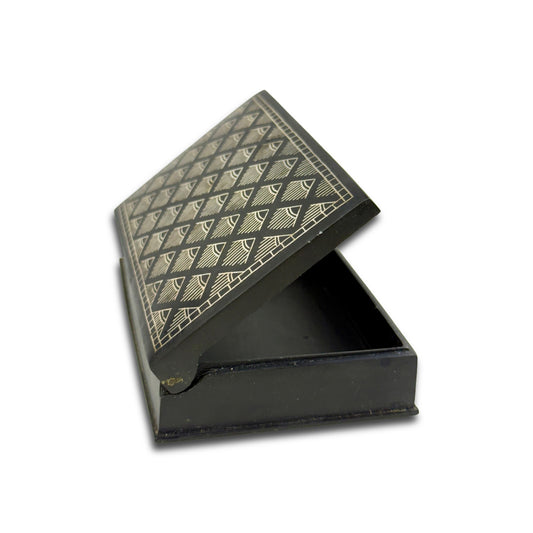 Bidri Craft Jewellery Box – Handmade Silver Inlay Metal Storage Case | Traditional Indian Bidriware Trinket Box for Rings, Earrings & Gifts (11 cm)