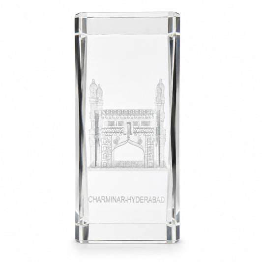 Crystal Charminar Hyderabad Showpiece | Premium Optical Crystal with 3D Laser Engraving | Handmade Souvenir, Home & Office Desk Decor | Gift for Collectors, Corporate Gifting & Hyderabad Lovers | 4.5 x 2 x 2 Inches