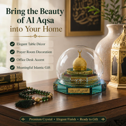 Crystal Masjid Al Aqsa Showpiece with Dome | Premium Crystal Islamic Home Decor | Muslim Gift for Ramadan, Eid, Housewarming & Office Desk Decoration| 3 x 3.5 x 3.5 Inch