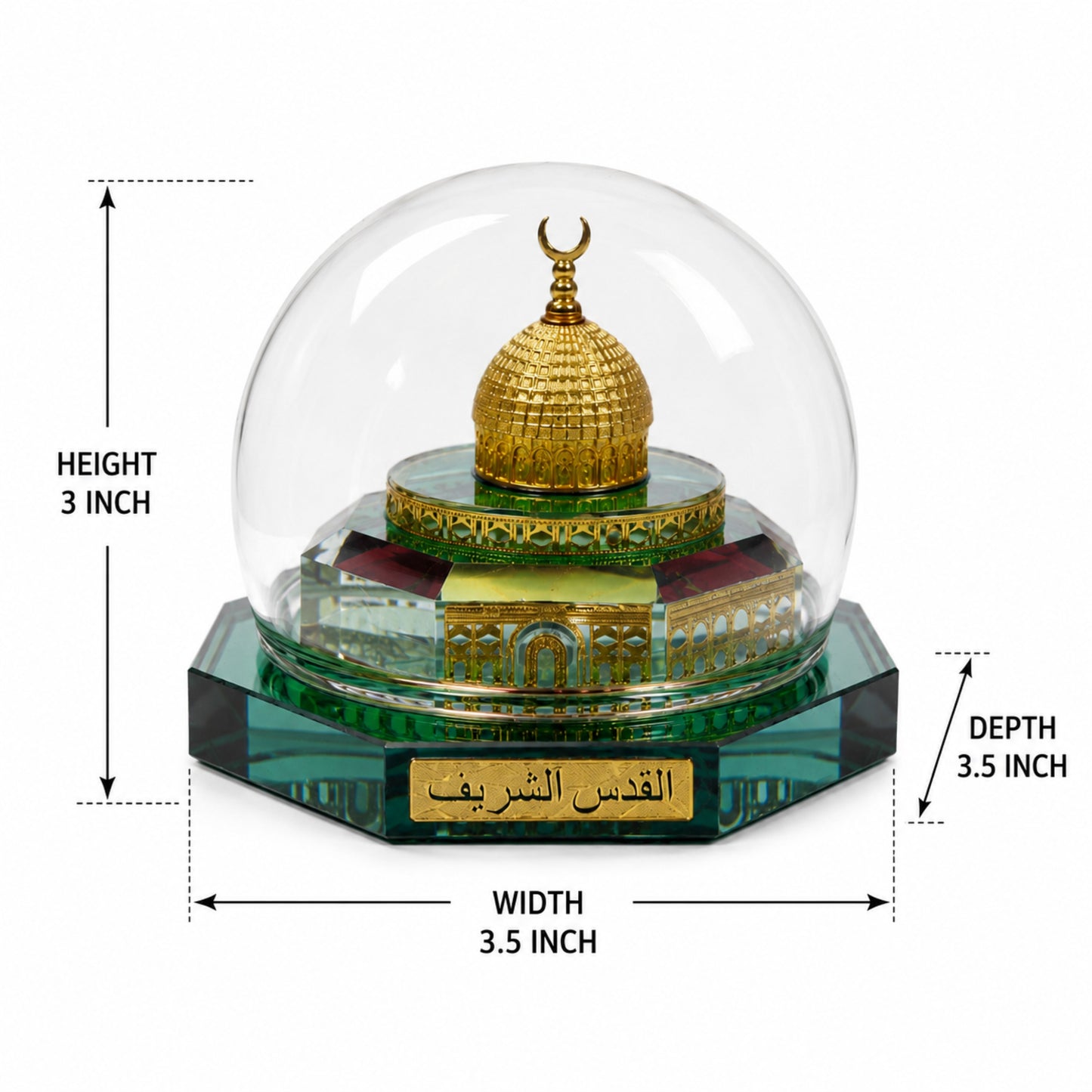 Crystal Masjid Al Aqsa Showpiece with Dome | Premium Crystal Islamic Home Decor | Muslim Gift for Ramadan, Eid, Housewarming & Office Desk Decoration| 3 x 3.5 x 3.5 Inch